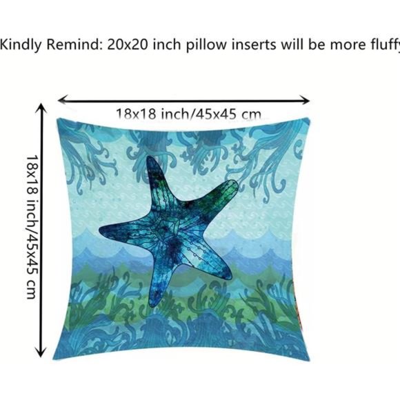 4 Pcs  Beach Throw Pillow Covers 18x18 Coastal Theme Pillow Cases Blue Green - Picture 6 of 6